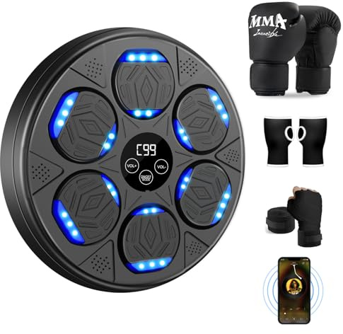 NZQXJXZ Maquina de Boxeo Musical para Niños y Adultos, Equipo de Boxeo Inteligente con Bluetooth y Guantes de Boxeo, Máquina de Boxeo Electrónica Montada en la Pared para Inicio Gimnasio Entrenamiento
