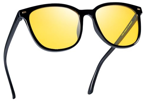 Myiaur Lunettes de vision nocturne polarisées pour femme avec verres jaunes et anti-éblouissement Design rectangulaire élégant, A01 Noir, 56-15-140