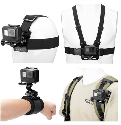 K&F CONCEPT Kit de Accesorios para Cámara de Acción Compatible con GoPro Hero 12 11 10 9 Insta360 dji Osmo 360 Action Teléfono Movil，Incluye Arnes Pecho, Correa de Cabeza, Muñequera, Mochila Clip