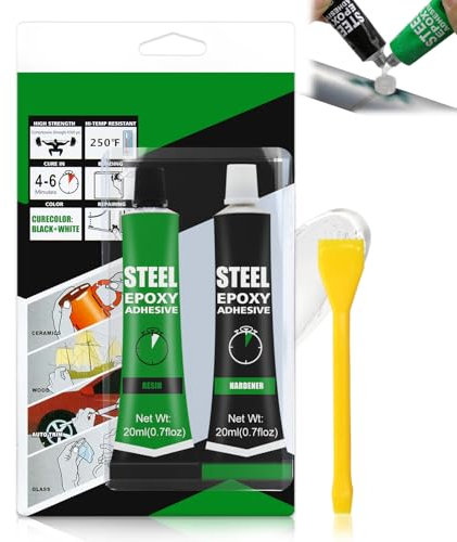 ALLONY Pegamento bicomponente para metales, AB Metal Pegamento bicomponente, pegamento multiusos multimaterial, apto para reparar grietas y fracturas en metales, cerámica, 2 x 20 ml