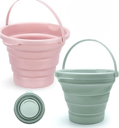 KZXCVS 2 Set Falteimer 5 Liter,Putzeimer 5l Faltbarer Eimer Putzeimer Falteimer Eimer Sandspielzeug Faltbar Reise Silikon Faltbarer Sandeimer für Kinder, Bucket für Haus Strand Camping Angeln Reisen