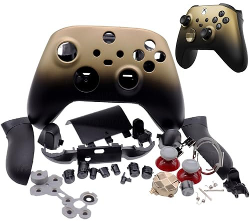 Deal4GO Vollständiges Gehäuse-Abdeckungs-Set mit Knopf Thumbstick Trigger Bumper Ersatz für Xbox Series X|S Controller (Gold Shadow Special Edition)