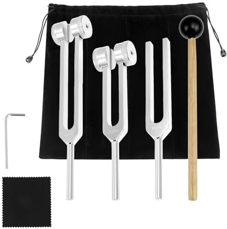 QWORK® Stimmgabel Hammer Set 128 256 512 Hz Frequenzen für Klangheilung, Meditation und Entspannung - Aluminiumlegierung Stimmgabel mit Silikonhammer