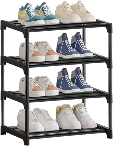 NIAWECAN Étagère à Chaussures 4 Niveaux Noire, Petit Meuble Chaussure