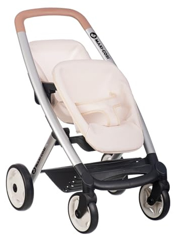 Smoby - Maxi-Cosi - Cochecito Gemelar Beige - Juguete de Imitación - para 2 Muñecas de hasta 42 cm - Ruedas Silenciosas y Multidireccionales - A Partir de 3 Años - Fabricado en España
