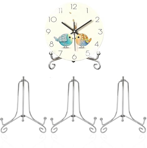 SRJQXH 4 Piezas Soporte Platos Decorativos, 4 Pulgadas Soporte Fotos, Plata Soportes Caballete de Exhibición, para Pasteles de Té, Marcos de Fotos Pequeños, Tarjetas de Recetas