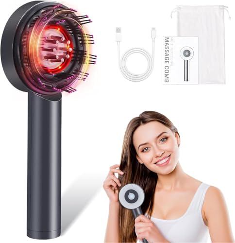 Focenat Massaggiatore Cuoio Capelluto Elettrico, Applicatore 2 in 1 per Olio per Capelli, Spazzola Massaggiante per Cuoio Capelluto, Pettine Massaggiante, per Alleviare la Stanchezza & Nutre Capelli