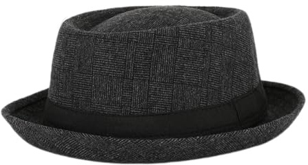 HEYANN Sombrero de pastel de cerdo para hombre, sombrero de pastel de cerdo de tweed a cuadros, sombrero Fedora de ala corta, corona redonda, gorra plana retro para playa de primavera y otoño