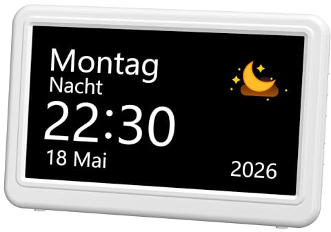 Mesqool Orologio Digitale per Anziani con Data e Giorno della Settimana, Ampio Display da 18 cm, Sveglia con Calendario, 20 Allarmi e 20 Promemoria, Facile da Leggere per Gli Anziani