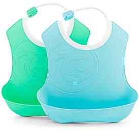 Twistshake 2X Baby Bibs with Crumb Tray, Waterproof, 4+ Months, Pastel Blue/Pastel Green