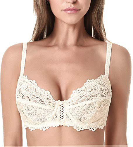 WingsLove Women's Floral Lace Bra Underwire Non Padded Soft Cup Full Coverage Nude 42G