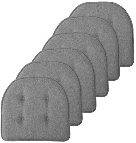 Sweet Home Collection Chair Cushion Memory Foam Pads Tufted Slip Non Skid Rubber Back U-Shaped 17 x 16 Seat Cover, 6 Pack, Grey