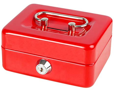 Small Cash Box with Lock and Coin Slot for Kids, Parrency Small Lock Box with Money Tray, 4.9 x 3.7 x 2.3 inch, Red