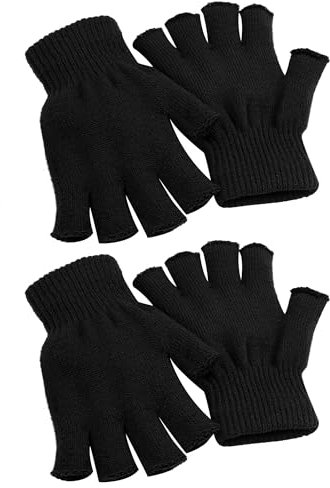 Cooraby warme Halbfingerhandschuhe für Winter, fingerlose Handschuhe, 2 Paar, Größe L für Erwachsene, Größe M für Jugendliche, Größe S für Kinder, Schwarz, Medium