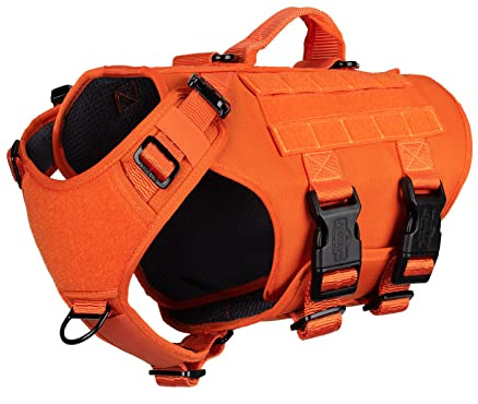 ICEFANG GN3 Tactical Dog Harness with 6X Buckle,Dog Molle Vest with Handle,3/4 Body, Hook and Loop Panel for ID Patch,No Pulling Front Clip (M (Neck 15-22; Chest 25-31), Safety Orange)