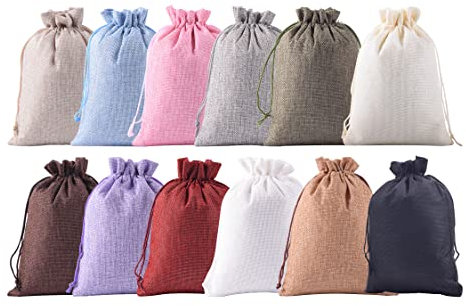 KONMAY 12er Set 20x30cm Gemischt Jutesäckchen Geschenkbeutel mit Kordelzug, Groß Jutebeutel Leinensäckchen Sackleinen Geschenkbeutel mit Kordelzug für Lavendelblüten, Schmuck, Geschenke