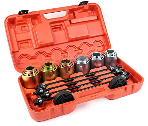 Wiltec Radlager Gummibuchsen Abzieher Set 26 teilig zum Wechsel/Ausbau von Radlagern und Fahrwerksbuchsen, mit Druckplatten, Druckspindeln und Druckhülsen