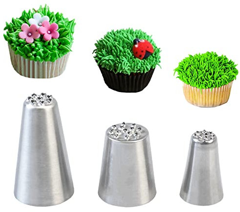 Tabiger Grass Piping Nozzles, 3-Pack Grass Icing Nozzles Set #233#234#234M Stainless Steel Large Piping Nozzles Tips Cake Decorating Tools Kit for Cupcakes Cream DIY Baking