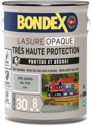 BONDEX - Lasure Opaque Très Haute Protection - Protège et Décore - Direct tous bois - Rendu parfait sans trace - 5 L - Gris Souris RAL 7038