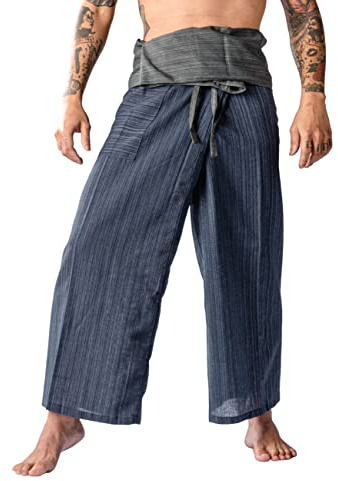 LannaPremium Thai Fisherman Pants 2 Tone for Men Women Yoga Pants Cotton - Martial Arts Pants Dark Gray-Blue…