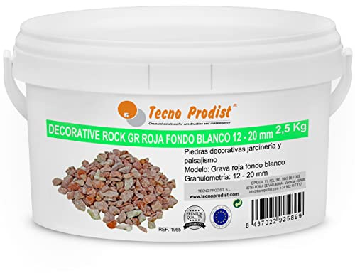 DECORATIVE ROCK GRAVA de TECNO PRODIST - (2,5 Kg, ROJA 12-20 mm) - Piedra decorativa de jardín, para exterior y decoración en interior jarrones o jardineras, natural.