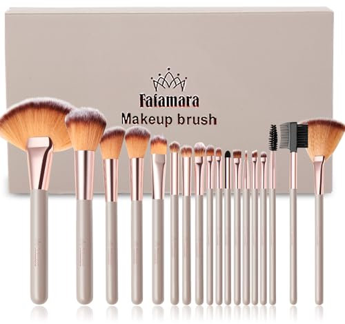 Fafamara Makeup Brush Sets, 18pcs Premium Synthetic Bristles kabuki Foundation Brush Face Lip Eye for Base Makeup with Champagne Gold Professional Eyeshadow Brushes Eyebrow Eyeliner Contour