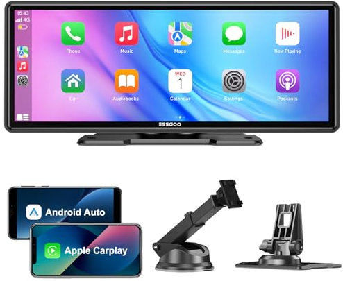 ESSGOO A-pple CarPlay & Android Auto,10.26 Zoll IPS Carplay Display,Unterstützt Siri & G-oogle Assistant, Online-Karten, einfache Installation, geeignet für Verschiedene Fahrzeugmodelle