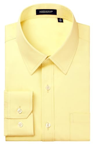 HISDERN Homme Chemise Manches Longues Chemises Slim Fit Chemise Casual Chemises Business Jaune Clair L