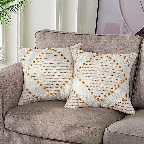 hi-home 2er Set Boho Kissenbezug 45x45cm, Dekorative Kissenhülle Boho Kissen Style Zierkissen Dekokissen Baumwolle Kissenbezüge Sofakissen für Sofa Schlafzimmer Wohnzimmer, Creme Gelb
