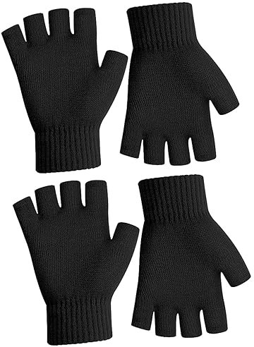 EUDUQ 2 Paar Fingerlose Handschuhe,Herbst Winter Fingerlose Fäustlinge,Acrylic Halbfingerhandschuhe,Universalgröße Fingerless Gloves für Kinder Herren Damen Schwarz