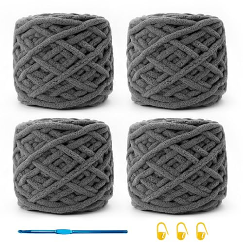 TOKIISHE Knitting Wool Yarn 4 x 100g Multi-Colored Knitting Yarn for Crochet, Soft Chunky Yarn Crochet Thread Kit for Making Plush Balls Bags Hats Blankets Sweaters Scarves Shoes Pet Clothes Gloves