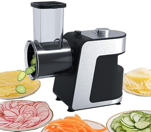 KUMIAO Râpe à fromage électrique 1000 W et coupe-légumes – Machine à salade multiple avec 5 cônes interchangeables pour fromage, concombre, carotte – Idéal pour déchiqueteuse de fruits et légumes