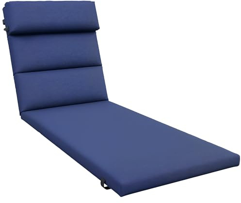 Outsunny Cuscino per Sdraio e Lettino Prendisole, Cuscino Imbottito con Poggiatesta e Lacci in Poliestere Resistente all'Acqua, Blu Scuro