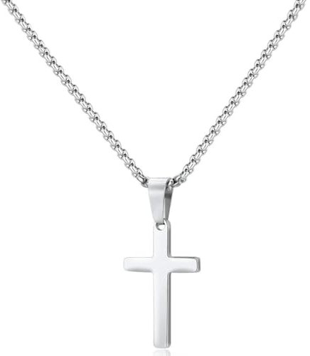 Collar Cruz Hombre Cruz Cadena Acero Inoxidable Plateada Colgante Cruz Collar Mujer 60cm