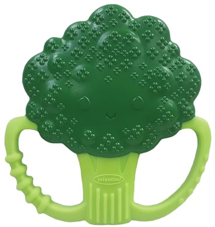 Infantino Lil' Nibbles Anello di dentizione in silicone testurizzato, giocattolo di dentizione per neonati senza BPA, morbido, facile da afferrare, stimolazione sensoriale per neonati, broccoli