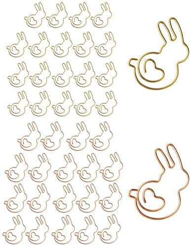 UYRVAPE 40pcs Clip de Papel, Golden Paper Clips, Clips de papel divertidos con forma de animal, clips de papel lindos en forma de conejo, Clips Metálicos 32mm, para Oficina Escuela Hogar, Oro