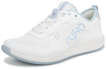 Ryka Womens Court Agility Cross Training Shoes White/SKYRIDE Blue 7 M