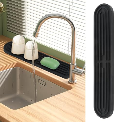 JIANGZHIB Abtropfmatte Schmal Barmatte, Schwarz Abtropfmatte Geschirr, Verlängert Abtropfmatte Silikon Geschirr 43 * 7.8cm, rutschfest Wasserhahn Abtropfmatte für Gläser, Flaschen und Schneidebretter