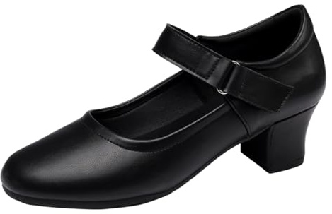 ZHENSI Latindansskor för kvinnor med stängd tå karaktärsskor Lågklackat Slip-On Modern Salsa Stage Pumps,Black,39 EU