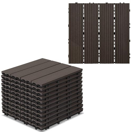 Gimisgu WPC-plattor 30 x 30 cm, WPC terrassplattor golvbeläggning klickplattor kakel, väderbeständig med dräneringsfunktion, terrassbrädor för balkong terrass 110 stycken/10 m², kaffe