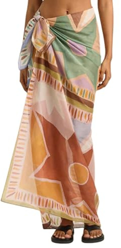 Fiona Jolin Women's 2026 Sarong Pareo Cotton Beach Coverups Lightweight Wrap Skirt Boho Printed Bikini Cover Ups(BrownGreen-OneSize)