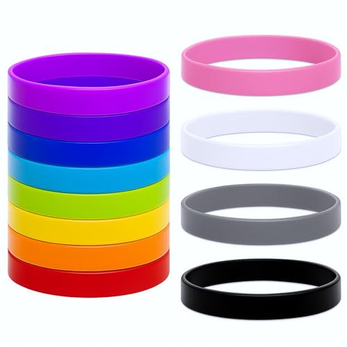 12 Pieces Silicone Bracelets, Wristbands Colored Rubber Bracelets Solid Color Blank Wristbands Anti-Static Wristband Unisex for Games Party Favors Sports Teams Events