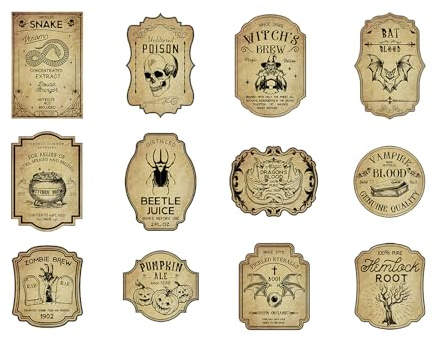 Lot de 12 étiquettes autocollantes robustes pour bouteille de vin, 15 cm, compactes et réutilisables, étiquettes adhésives pour Halloween, mariage, réunion de, cuisine, manger et amis