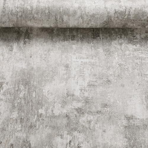 Swehooirt Concrete Wallpaper - Grey Wallpaper for Living Room, Bedroom, Fireplace - Gothic Decorative Luxury Wall Paper with Distressed Pattern, Textured Finish & Metallic Detailing