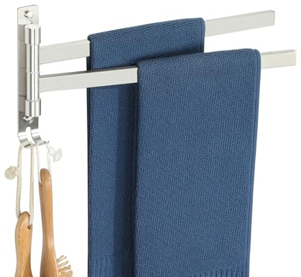 SAYAYO Porte Serviette avec 2 Barres 180° Rotatives, Support Sèche-Serviettes Mural en Acier Inoxydable SUS304, Idéal pour Salle de Bain et Cuisine, Brossé Montage par Vis, EGKN2520HD-2-LS