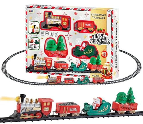 Acunny Juego de pista maqueta | con iluminación y sonido juguete de construcción - Árbol de Navidad ferrocarril - Para cumpleaños de niño niña decoración del hogar