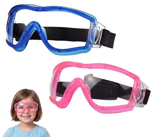 2 barns säkerhetsglasögon för Nerf-spel, slagfria och anti-fogglas med justerbar band för barn 5-12 år (rosa + blå)