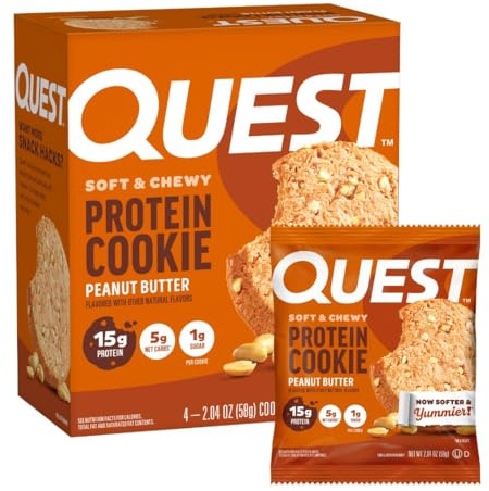Quest Nutrition Peanut Butter Protein Cookie, 15g Protein, 1g Sugar, 5g Net Carbs, Keto Friendly, High Protein, Low Carb; 4 Count