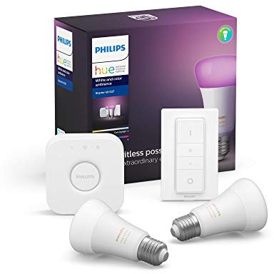 Philips Hue Colour 2 x E27 Bulbr Starter Kit - Richer Colours + Switch, 929002216806 (Kit - Richer Colours + Switch), Multicolor