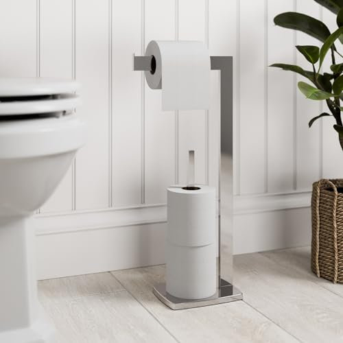 ARCHITECKT® Freestanding Toilet Roll Holders Paper Holder Stainless Steel Bathroom Stand Standing Storage Dispenser Square Chrome Storage Tidy Accessory